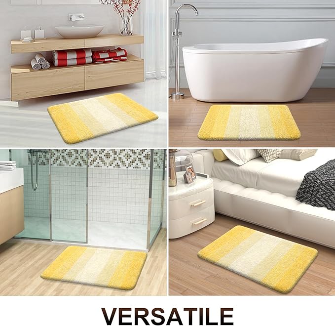 OLANLY Bathroom Rug Set 2 Piece, Soft Absorbent Microfiber Bath Mats and U-Shaped Contour Toilet Rug, Non-Slip, Machine Wash Dry, Plush Shaggy Bath Mats for Bathroom (24"x16"+U24 x20, Yellow)