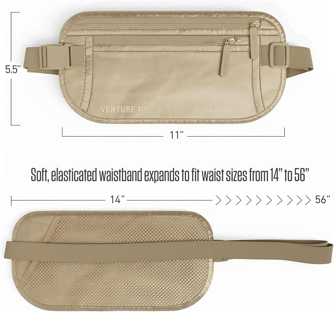 VENTURE 4TH Travel Money Belt, RFID Blocking Passport Holder - Sleek Beige