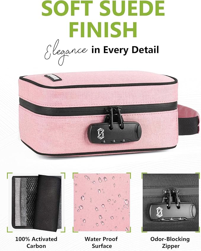 OZCHIN Smell Proof Bag with Combination Lock File Organizer Case Container Medicine Odorless Storage Lock Box Great Gift for Friend (Pink 1, M)