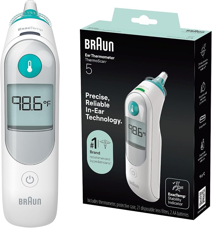 Braun ThermoScan 5 Digital Display Ear Thermometer | Baby and Infant Thermometer with ExacTemp Stability Indicator for Professional Accuracy, Recommended by Pediatricians