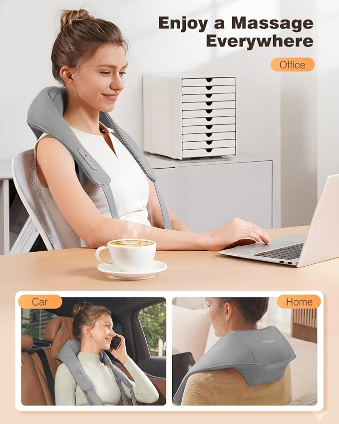 Neck and Shoulder Massager with Heat, Cordless Back and Neck Massager, Upgraded Graphene Heating, 4D Shiatsu Deep Kneading Massage for Shoulder, Back Pain Relief, Gifts for Dad Mom Friend (Gray)