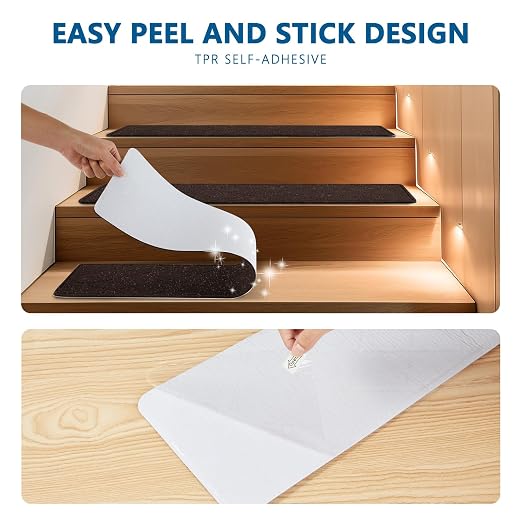 Stair Treads for Wooden Steps, 15 Pack 9" X 30" Non Slip Carpet Stair Treads Indoor with Reusable Adhesive for Elders and Dogs, Pet Friendly Polyester TPR Backing Stair Runner