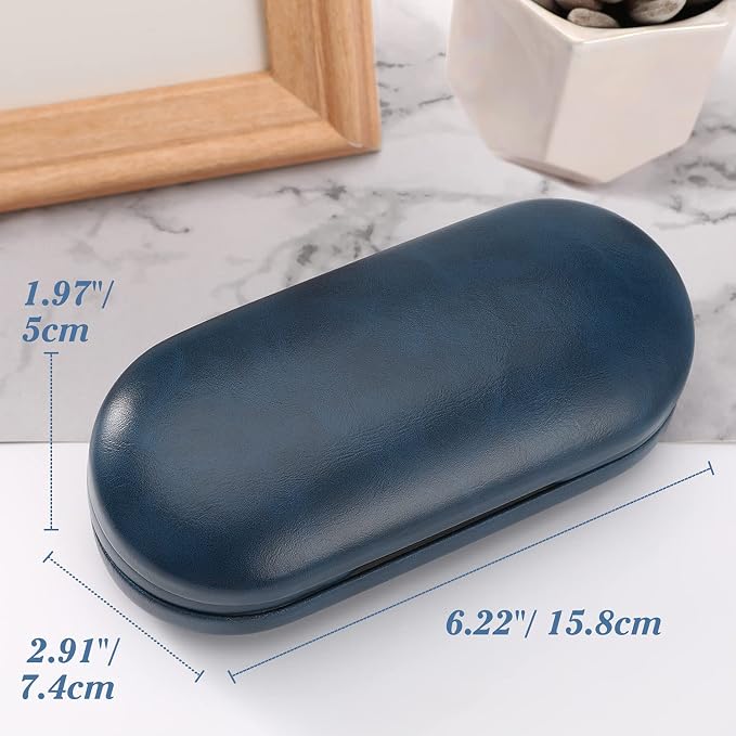 MoKo Double Eyeglass Case, Contact Lens Case with Mirror Tweezers Remover, 2 in 1 Double Sided Portable Contact Lens Box Holder Container Soak Storage Kit Sunglasses Pouch for Men & Women, Blue
