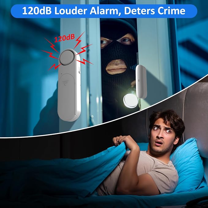 Window and Door Alarm When Opened (2 Pack) for Kids Safety/Home Security, Sliding Glass Front Door Opening Sensor Alarms for Dementia, 120dB Burglar Alert, Ideal for Business, Garage, Apartment, White
