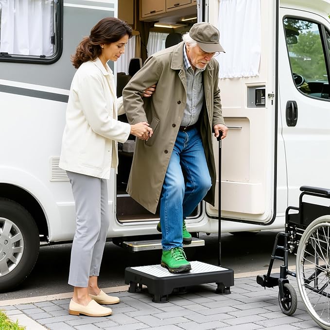 SOYO Mobility One Step Stool, Heavy Duty Indoor Outdoor Non-Slip Small Step Platform Assistive Device for Adult Elderly, Standing Support and Step Riser for Car, Bed, Door, Stair, Bathroom Black-White