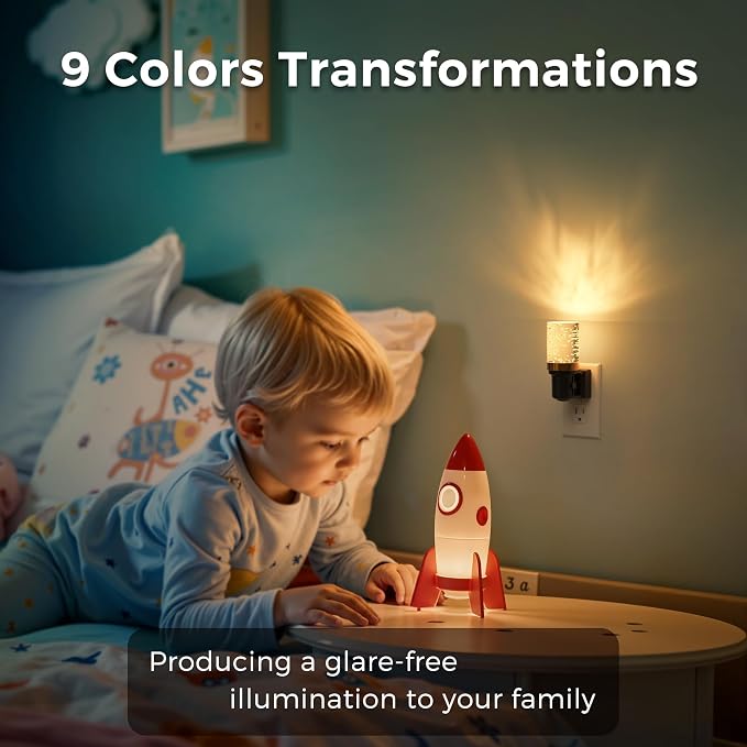 L LOHAS LED Night Light, Dimmable Night Lights Plug into Wall | Color Changing Nightlight RGB with Auto Light Sensor for Halloween, Christmas, Holiday, Hallway Bedroom Kids Room