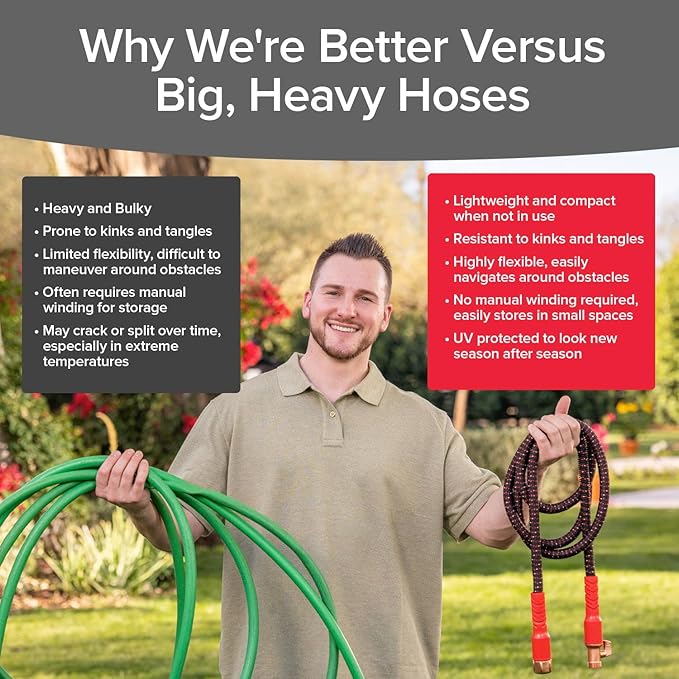 Pocket Hose Ballistic 75 FT Expandable Garden Hose, No-Kink, As Seen on TV | Anti-burst sleeve reinforced with bulletproof fiber, 360° swiveling pocket pivot connector, lightweight compact design