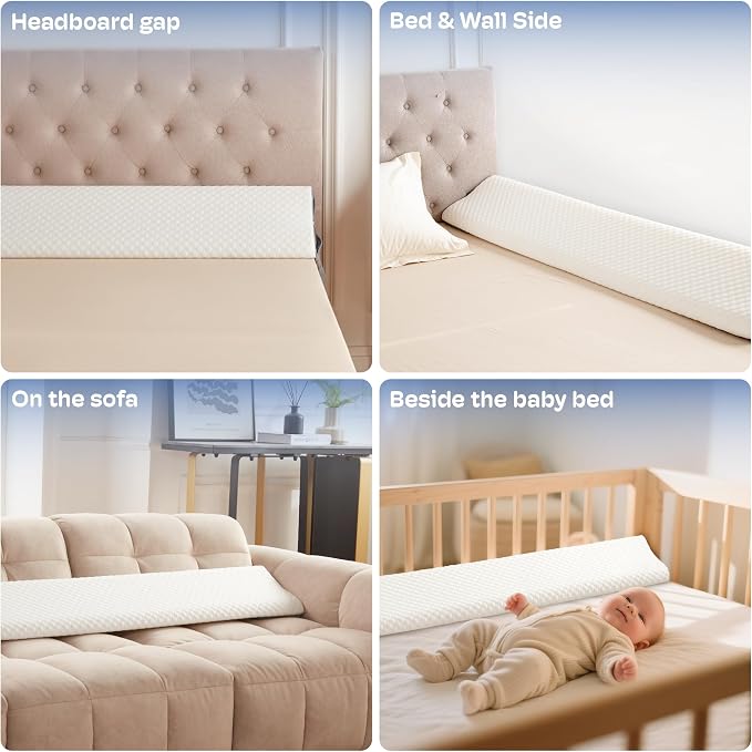 Simpledad Queen Size Wedge Pillow Headboard for Bed Gap Filler, Bed Wedge Pillow for Headboard Gap (0-8") Ergonomic Mattress Wedge Gap Filler for Stop Pillows, Phones & Items Falling Down(60"X10"X6")