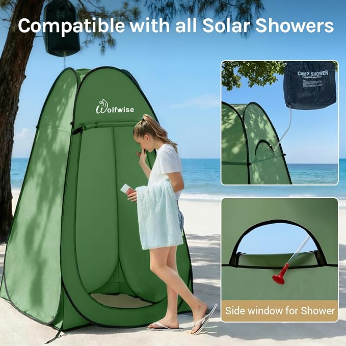 WolfWise Pop Up Shower Tent for Camping Essentials, Compact & Lightweight | Portable Instant Changing Tent with Window & Carry Bag, Privacy Dressing Room Bathroom for Outdoor, 6'3"/6'11" H