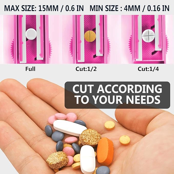 Pill Cutter Splitter for Small and Tiny Pills, Precision Cutting for Tablets - Accurately Cuts Multiple Pills at Once. Sharp Blade with Safety Guard (Pink)