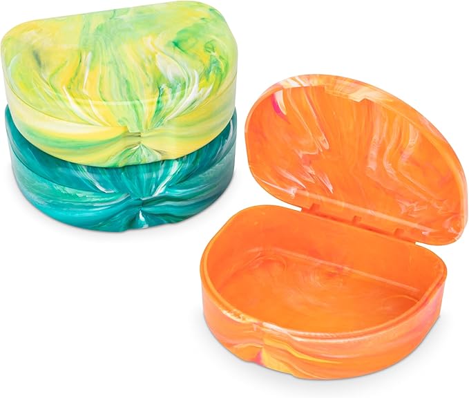 Practicon Marble Retainer Cases, Orthodontic Aligner Case, Mouth Guard Holder (3 Pack) Tropical