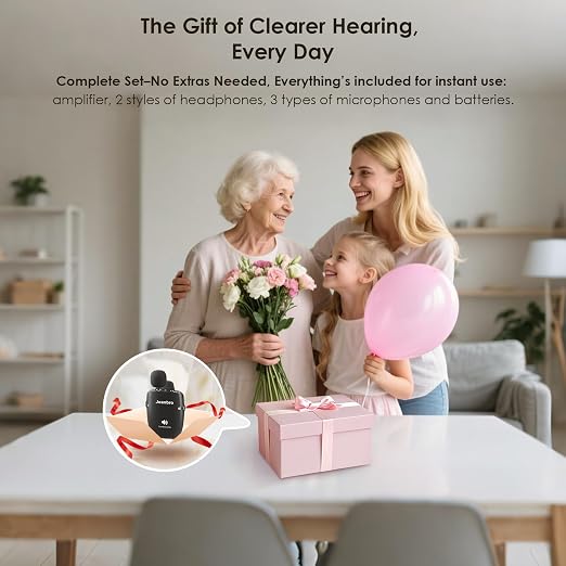 Hearing-Amplifiers for Seniors, Sound-Amplifier with Adjustable Volume & Tone Control, Handheld Pocket Size Hearing Assisted Devices with Replaceable Microphone, Headphones, Earbuds, Batteries