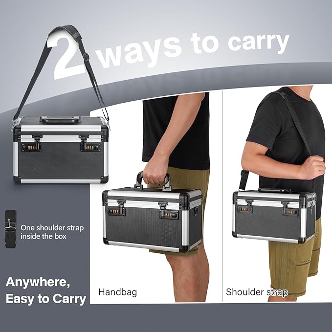 Medicine Lock Box with Combination Lock - 10 x 6 x 6.7 Inches - First Aid Safe Medication Storage Box, Medications and Personal Items, Safe Boxes for Home and Outdoor - Tactical Black