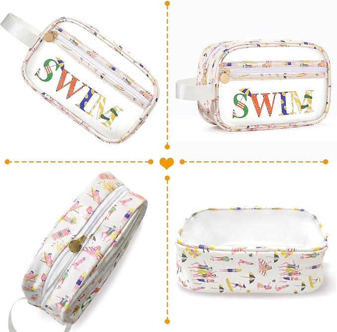 COSHAYSOO Clear SWIM Bag Swimming Pool Accessories Cute Swimmer Team Gifts for Women Teen Girls Bikini Swimsuit Goggle Cap Sunscreen Makeup Storage, Waterproof Beach Vacation Summer Travel Essentials