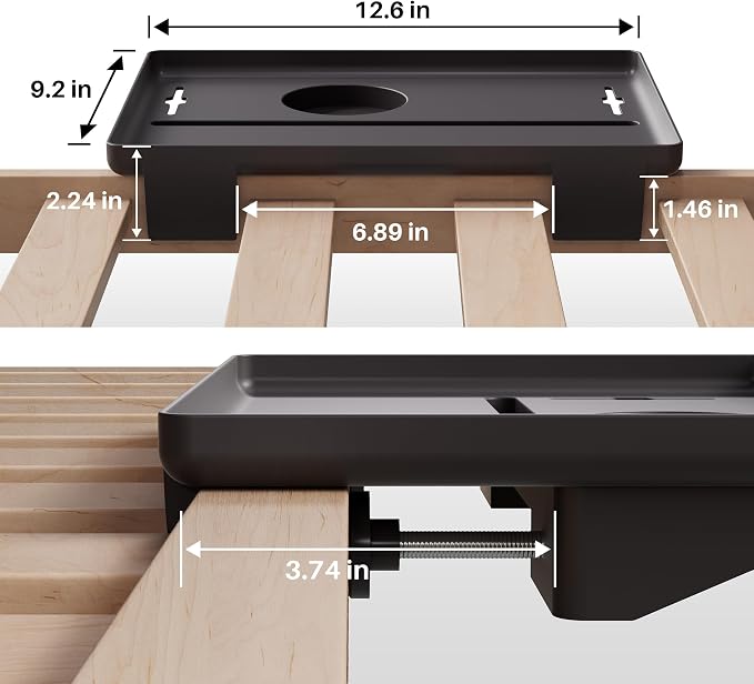 JOYMOOP Clip-On Bedside Shelf for Bunk Beds, Dorm Room Essentials, Bedside Caddy, No-Tool Install Bed Side Table Storage for Loft, Platform Beds, Nightstand Caddy for Phone, Glasses, Book, Black