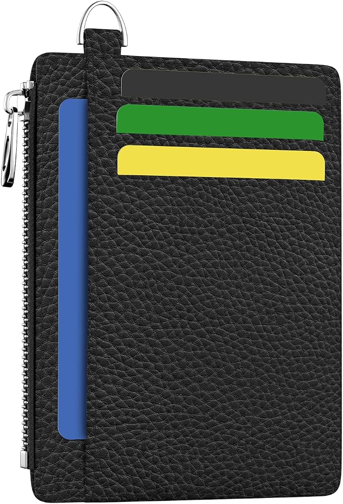 Hancynir Black Minimalist Slim Wallet Women Credit Card Holder RFID Small | Zipper Pocket Wallet, Thin Travel Coin Purse, Ladies Women Men Gifts, Cute Card Case, 6 Card Slots, ID Window, PU Leather