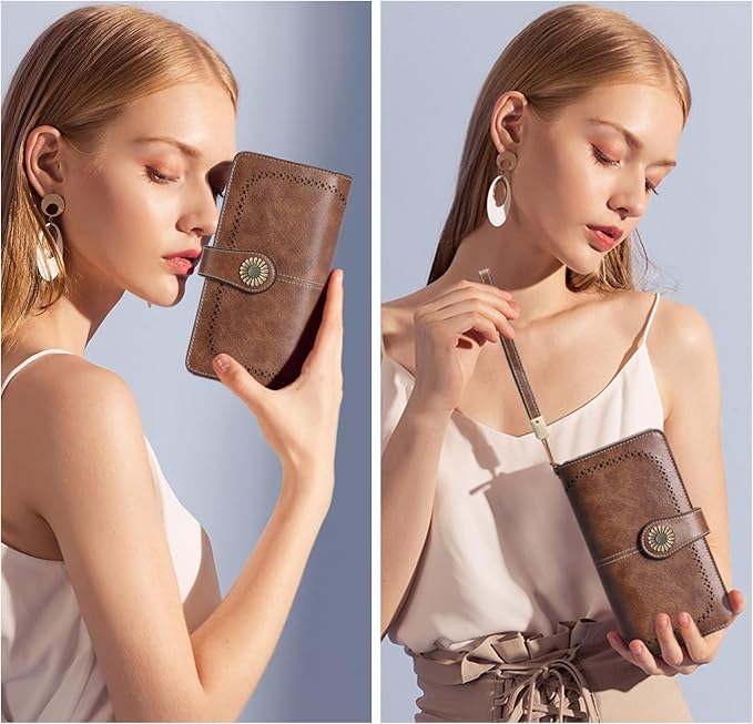 SENDEFN Wallets for Women Leather Credit Card Holder with RFID Blocking Large Capacity Wristlet | with RFID Blocking