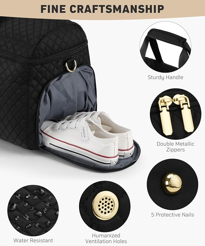 Travel Bags for Women Large weekender Duffle Bag with Shoe Compartment Wide Open Overnight Hospital Bag For Women Labor Delivery Carry on Bag Personal Item Travel Bag with Wet Pocket Black