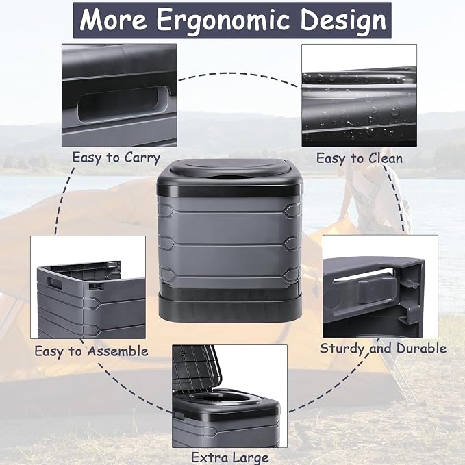 Aircity Upgrade XL Portable Toilet,Folding Camping Toilet for Adults Travel | Travel Camping Potty with Lid,Extra Space & Strong Support for Camping, Hiking, Road Trips, Cars, Trucks Outdoor Use