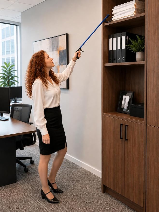 Rehabilitation Advantage 26" Reacher Grabber Tool Set of 2, Blue | 26" Aluminum Reacher Set with 3" Jaw, Magnetic Tip, Ergonomic Grip, Lightweight, Rust-Proof, Blue, 2-Pack.