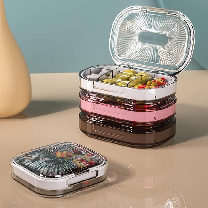 Small Pill Box, Moisture Proof Pill Case, Travel Pill Organizer for Pocket Purse, Daily Portable Medicine Vitamin, Fish Oil, Supplement (White)