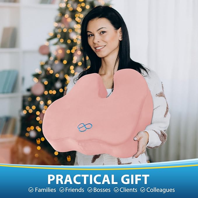 BlissTrends Seat Cushion,5.2in Thick Memory Foam Cushions for Office Chair, Car Seat, Airplane, Relieving Pressure Tailbone Sciatica Back Pain for Long Sitting Office Workers, Car Drivers Pink