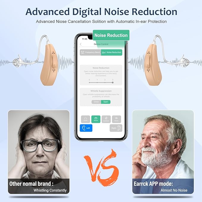 Hearing Aids for Seniors with Noise Cancelling, Rechargeable Hearing Amplifier with with Smart APP Control for People with Hearing Loss（Beige）