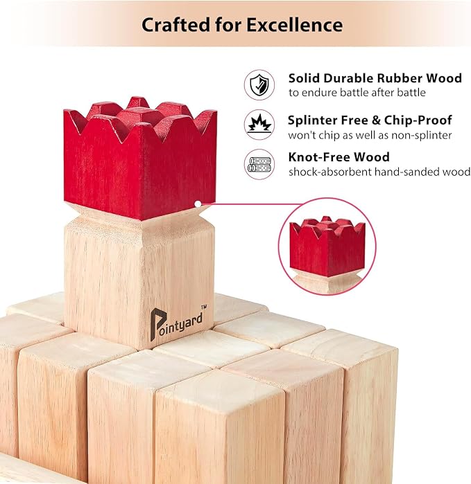 Kubb Yard Game Set Viking Chess Outdoor Hevea Hardwood Toss Game for Adults & Families - with 10 Blocks, 6 Batons, Carrying Bag | Perfect for Backyard Lawn Beach Party BBQ Camping