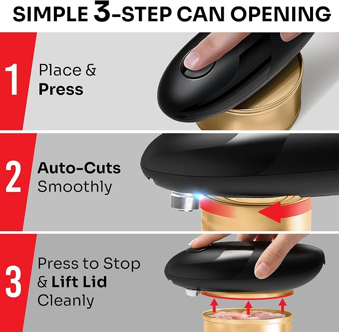 MUELLER HOME SmoothEdge Auto Electric Can Opener, Black | Battery-Operated, One-Touch with Magnet Lid Lifter, Portable Hands-Free Automatic, For Seniors & Arthritis