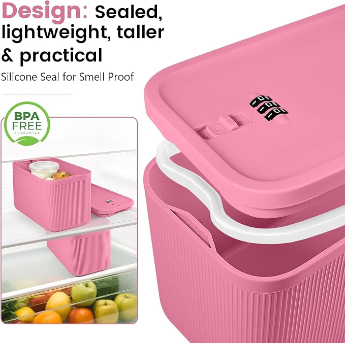 Medicine Lock Box with Code,Taller Size Small Lock Box with Combination Code for Medication Safe,Lock Box for Pills/First Aid Kits/Snack/Ipad Mini,Locked Container for Home/Office 9.4X5.5X5.7inch Pink