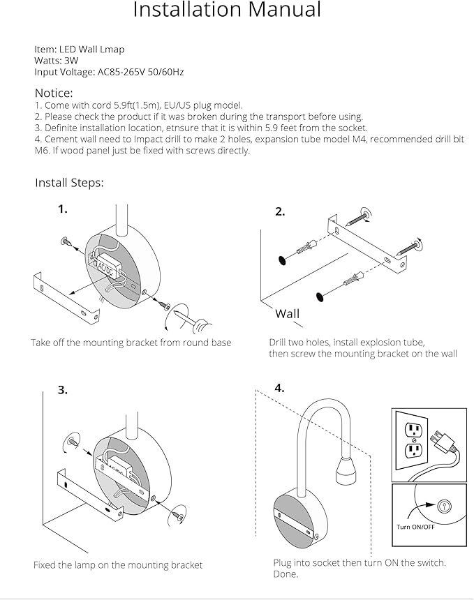 Black Bed Reading Lamps Sconce Wall Mounted Working Focus Light Bedside Headboard Flexible Gooseneck Corded Home Hotel use