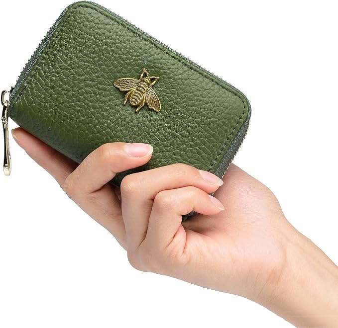 imeetu RFID Credit Card Holder, Small Card Wallet Women, Leather Card Case | Genuine Leather Women's Card & id Cases, Change Coin Purse with Zipper Keychain id Window, 20 Colors & 3 Styles, Daily, Gifts