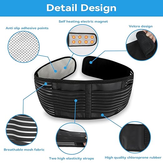 Back Support with Magnet, Tourmaline Magnetic Back Braces for Lower Back Pain Relief, Self Heating & Soothing Waist Band, Lumbar Support Belt for Herniated Disc/Sciatica (X-Large)