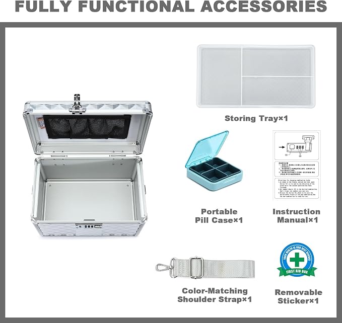 Storage Lock Box with Combination Lock, Lockable Medicine Storage Box, Empty First Aid Box, Security Lock Box, Multipurpose Locking Box for Home and Outdoor Use (Silver, Medium)