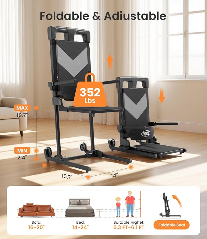 VOCIC Electric Chair Lift with Large Wheels, Ultra-Compact Chair Lift with T-Stabilized Base, Easy Mobility Design for Women & Seniors, Helps Stand from Floor, Supports 350 LBS, AX25