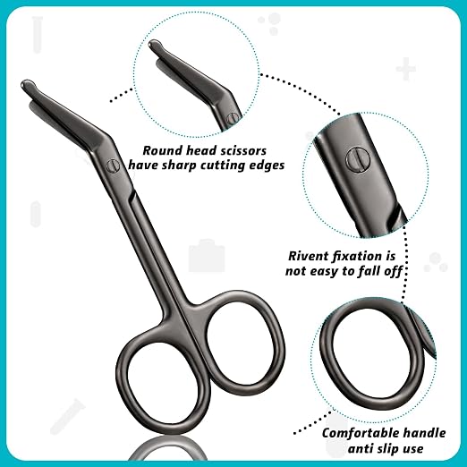Zhehao 2 Pieces Ostomy Scissors Bandage Scissors Nursing Scissors Stainless Steel Scissors for Doctors, Nurses, Veterinary Home Nursing, 4.3 x 2.1 Inch, Curved (Black)