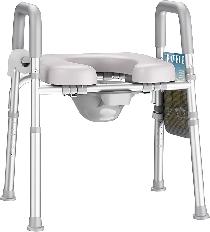 KEKOY Toilet Seat Risers for Seniors, Adjustable Size, Bedside Commode | Padded Elevated with Handles,Fits Most Heights Builds,Tool Free Install, Fits Most Round Elongated Toilets for Handicap, Grey
