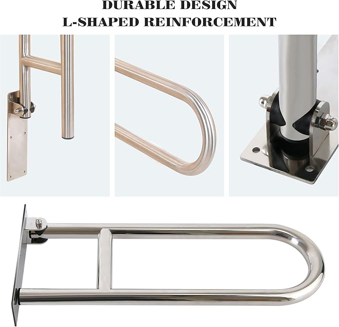 Grab Bars for Toilet Grab bar 304 Stainless Steel Foldable Bathroom Grab Bar, Metal Color, 24 inches Long. Wall Mounted Support for Handicapped or Elderly.