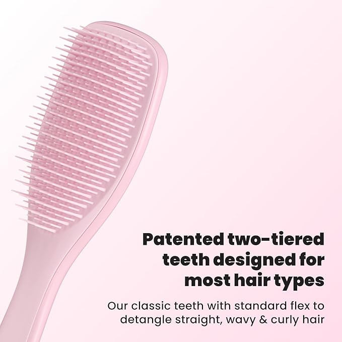 Tangle Teezer Ultimate Detangler Brush, Straight to Wavy, Millennial Pink | Patented two-tier, regular-flex teeth reduce breakage & split ends on wet or dry hair; Shower-friendly hairbrush for all ages