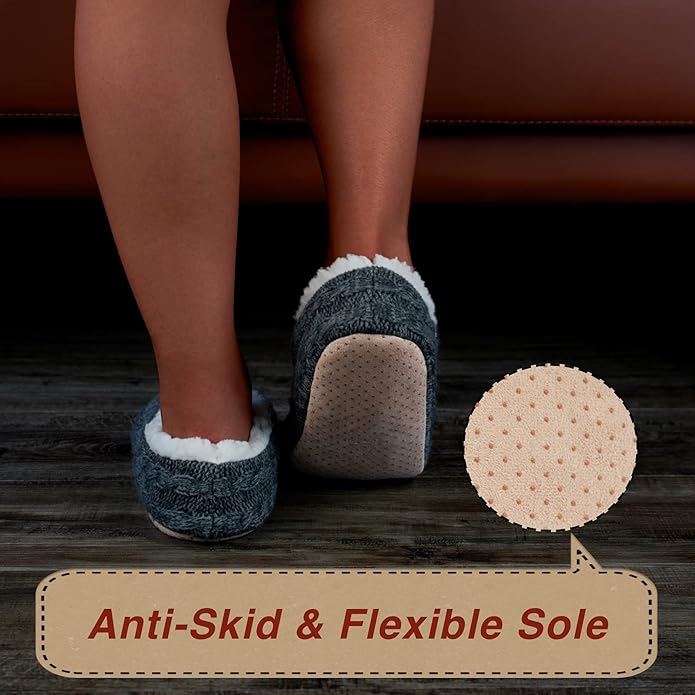 cosyone1997 2-Pair Thick Warm Fuzzy Slippers for Women Indoor Fluffy Sherpa Lined, Winter House Shoe Socks Non-Slip Soft Soles, Cozy Christmas Gifts