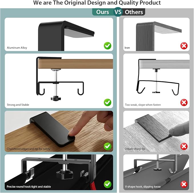 Univivi No Drill Under Desk Cable Management Tray, 36" Cord Organizer for Table, Clamp/Screw Mount Desk Cable Management, Premium Fabric Cable Management Tray for Office, Home