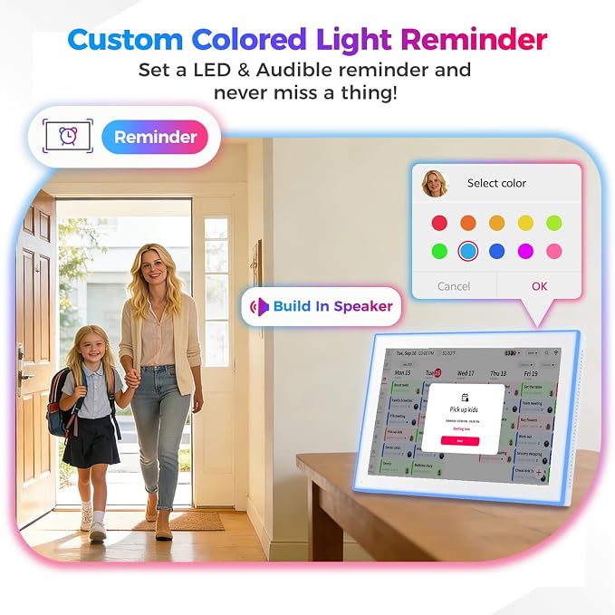 DXMART 10.1" Digital Calendar & Chore Chart, LED Reminder Light, Smart Touchscreen Interactive Display for Family Schedules, Digital Photo Frame Functon, Wall & Desk Mountable, Great for Organizing Your 2026 Calendar