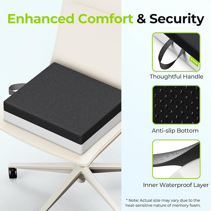 AUVON Ventilation Seat Cushion with Innovation Heat Dissipation Design | Wheelchair Cushion with Supportive Memory Foam, Waterproof & Anti-Slip Cover, Improve Lower Back & Tailbone Comfort