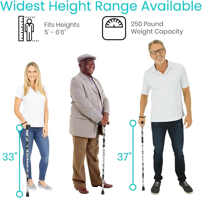 Vive Folding Cane - Foldable Walking Cane for Men, Women - Fold-up, Collapsible, Lightweight, Adjustable, Portable Hand Walking Stick - Balancing Mobility Aid - Sleek, Comfortable T Handles