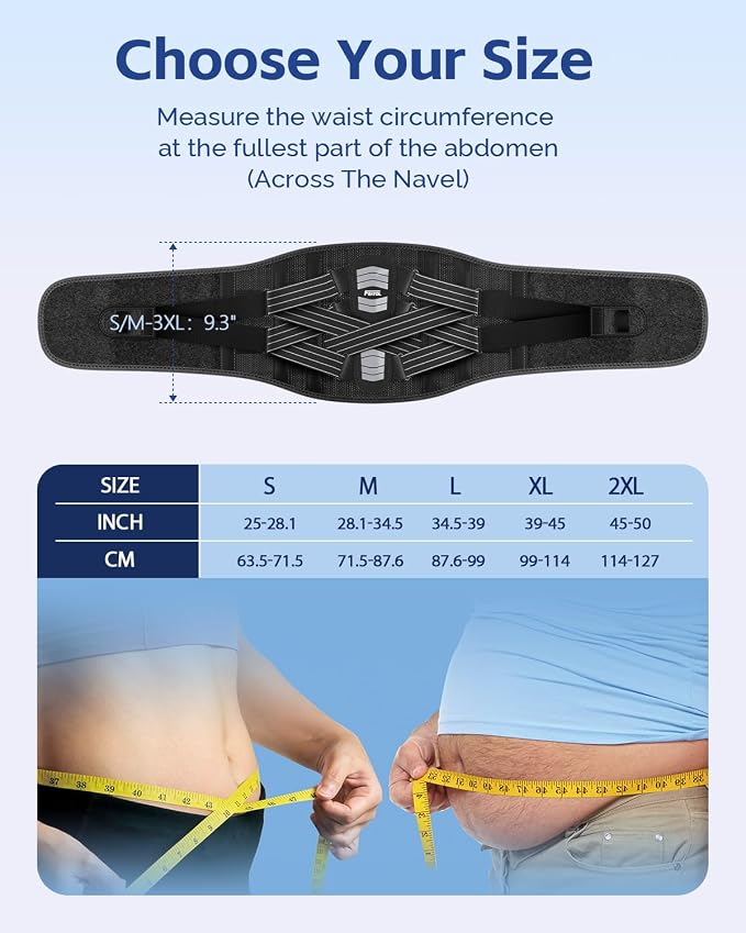 FEATOL Back Brace for Men Lower Back and Women, Removable Dual-Side Spine Lumbar Pad with Snug Fit, Adjustable Support Belt for Work, Gray, Size XL 39-45"
