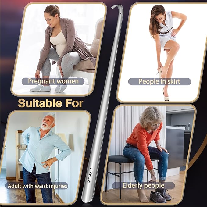 ZOMAKE Extra Long Shoe Horn for Seniors Men,Metal Shoehorn Long handle for Boots,31.5'' Stainless Steel Shoe Spoon Helper