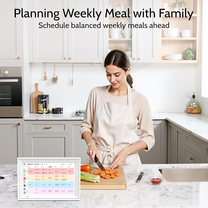 Digital Calendar 10.1" Smart Calendar, 1280 * 800 IPS HD Interactive Touchscreen Electronic Calendar for Family Schedules, WiFi Digital Picture Frame Built-in 32GB Memory White