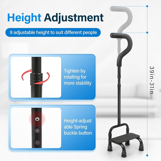 Adjustable Stair Climbing Assist Cane for Seniors, Half Step Stair Walker Aid for Walking Up Down, Portable Stair Lift Cane, Stability Walking Sticks - Step Stair Assist Device for Safety & Mobility