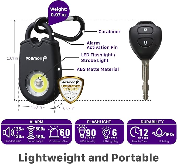 Fosmon Personal Alarm, Self Defense Keychain Security Siren, 2 Pack | 125dB Safety Siren, Strobe Light LED Flashlight, Carabiner Clip, SOS Emergency Alert for Women Kids Elderly