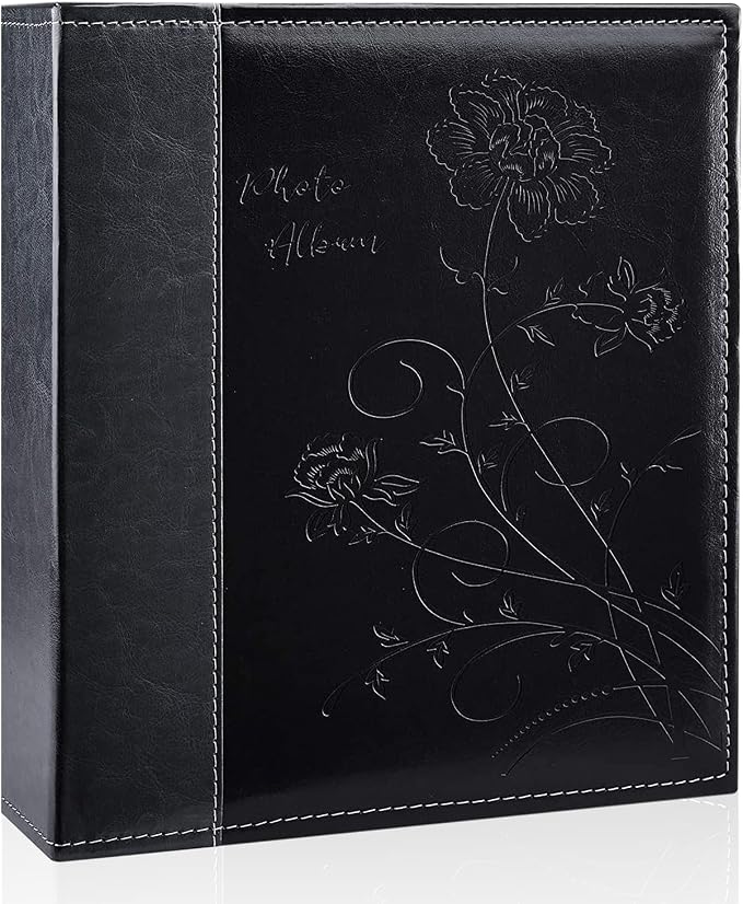 Photo Album 8x10 Clear Pages Pockets Leathe Cover Slip Slide in Photo Album Holds 100 Vertical 8x10 Photos Picture Book for Wedding Family (Black)